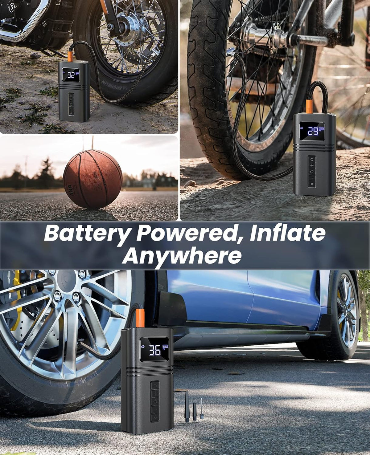 Cordless Tire Inflator Portable Air Compressor with 6000mAh Battery 150PSI LED Light K68800