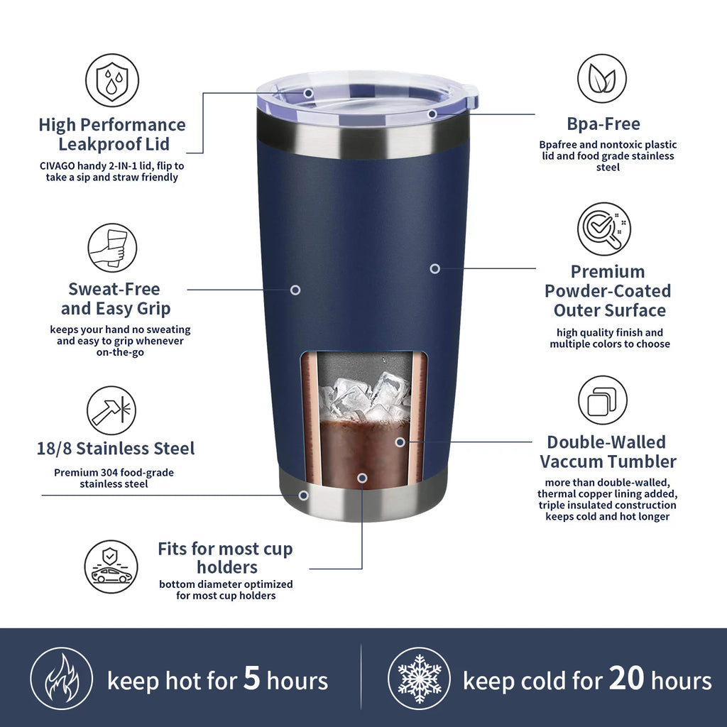 20oz Double Wall Vacuum Insulated Stainless Steel Tumbler 8 Pack with Lid and Straw O1165