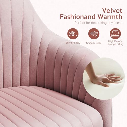 Pink Velvet Upholstered Swivel Office Chair with Arms O892292