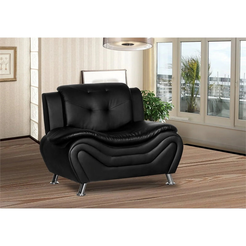 3-Piece Faux Leather Loveseat and 2 Club Chairs in Black U33107