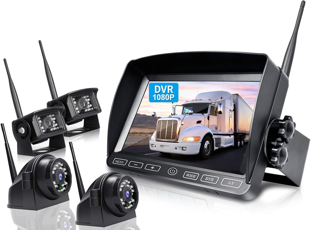 Wireless 3 Backup Camera System with 7 Inch DVR Touch Monitor, HD 1080P Digital Signal Wireless Rear View Camera Kit for RV Truck Trailer Camper P31379