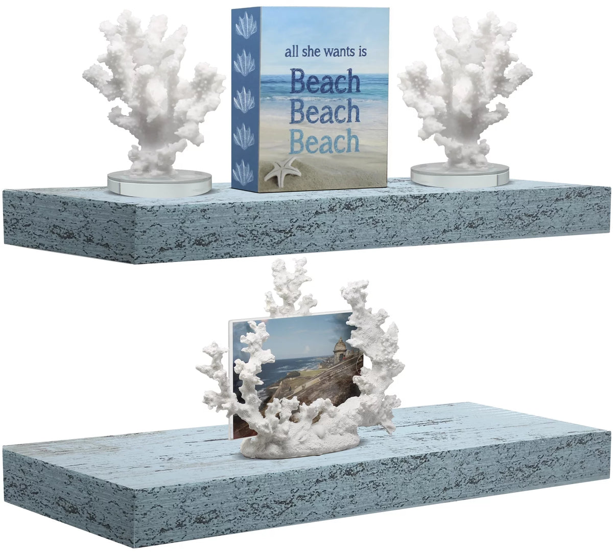Blue 2 Pack Rustic Wood Floating Wall Shelves O93978