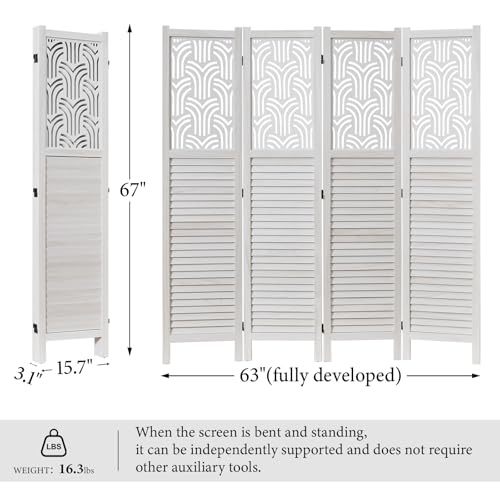 5.6 Ft Wood Carved Folding Room Divider 6 Panel Gray T25418