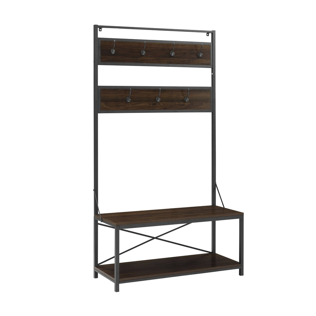 Industrial Metal and Wood Hall Tree - Dark Walnut K731273