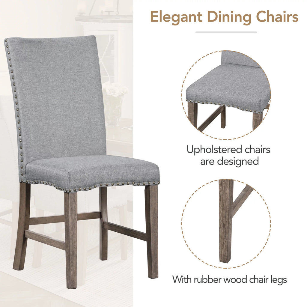 Solid Wood 7-Piece Extendable Dining Table Set with Upholstered Chairs E865408