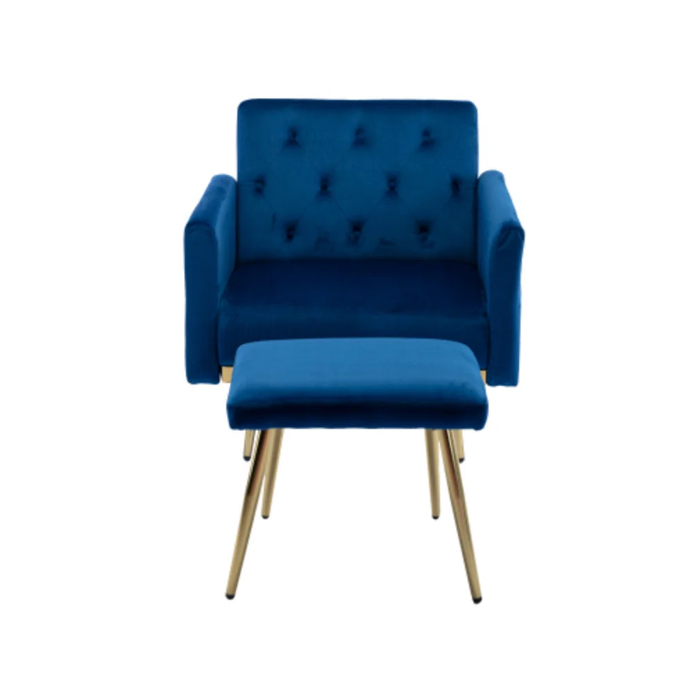 Navy Velvet Accent Chair with Ottoman I422