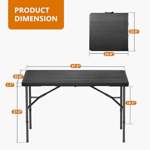 4 Ft Heavy Duty Plastic Folding Table with Wood Grain Desktop G2040