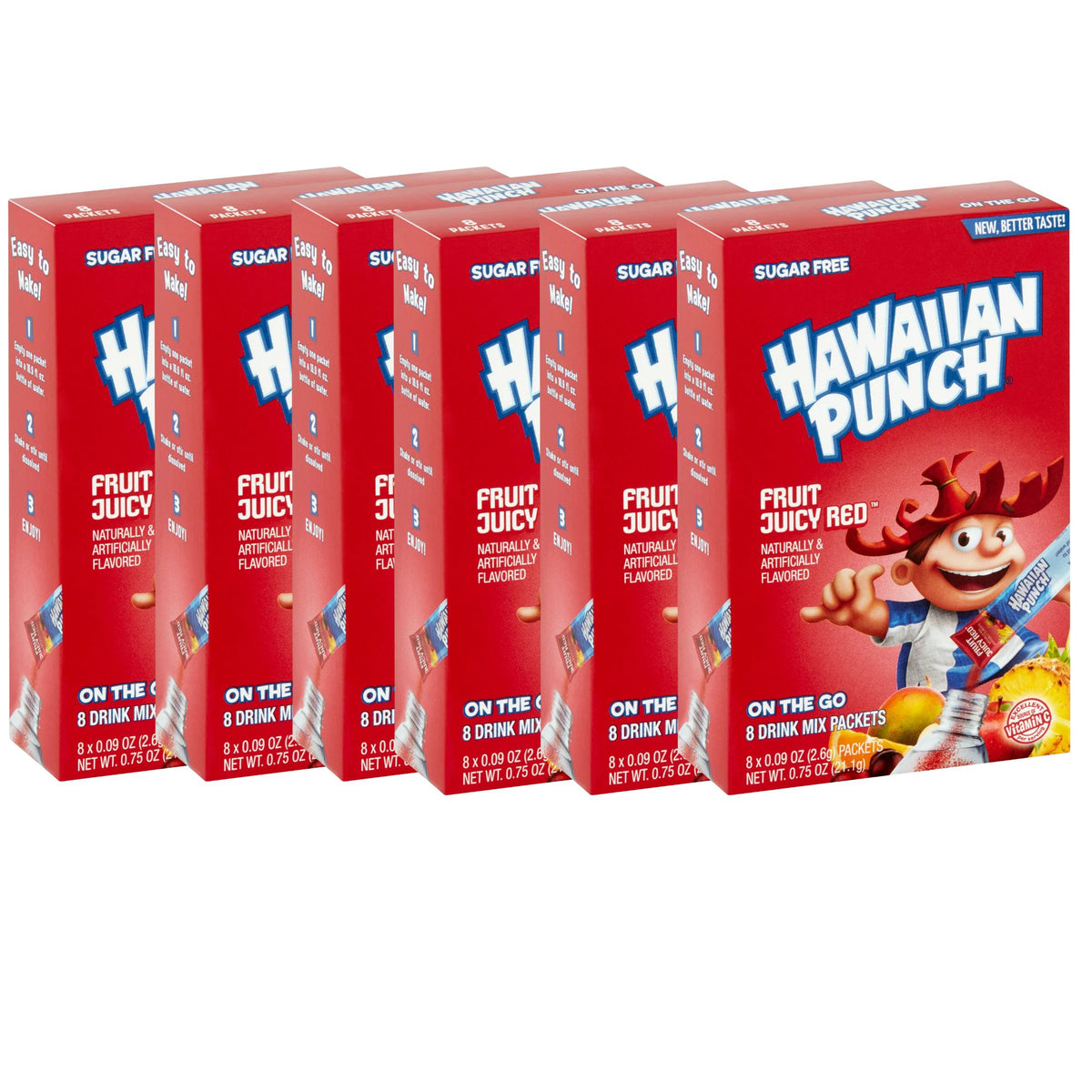 Hawaiian Punch On The Go Powder Packets Fruit Juicy Red Flavors Water Enhancer Sugar-Free Low-Calorie Beverages 8 Sticks (48 Total Servings) X217