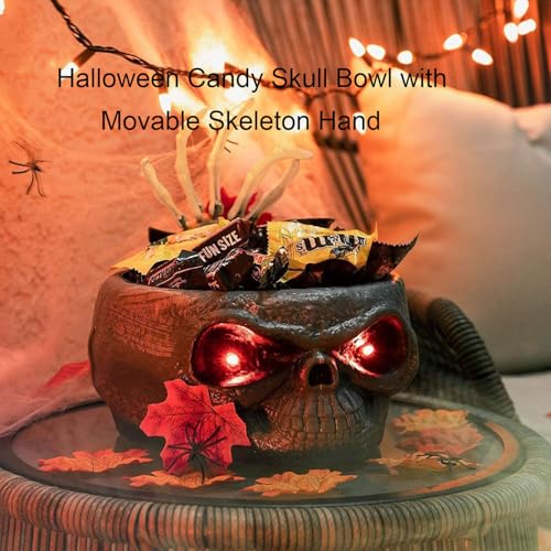 Light up Halloween Candy Skull Bowl with Movable Skeleton Hand B27630