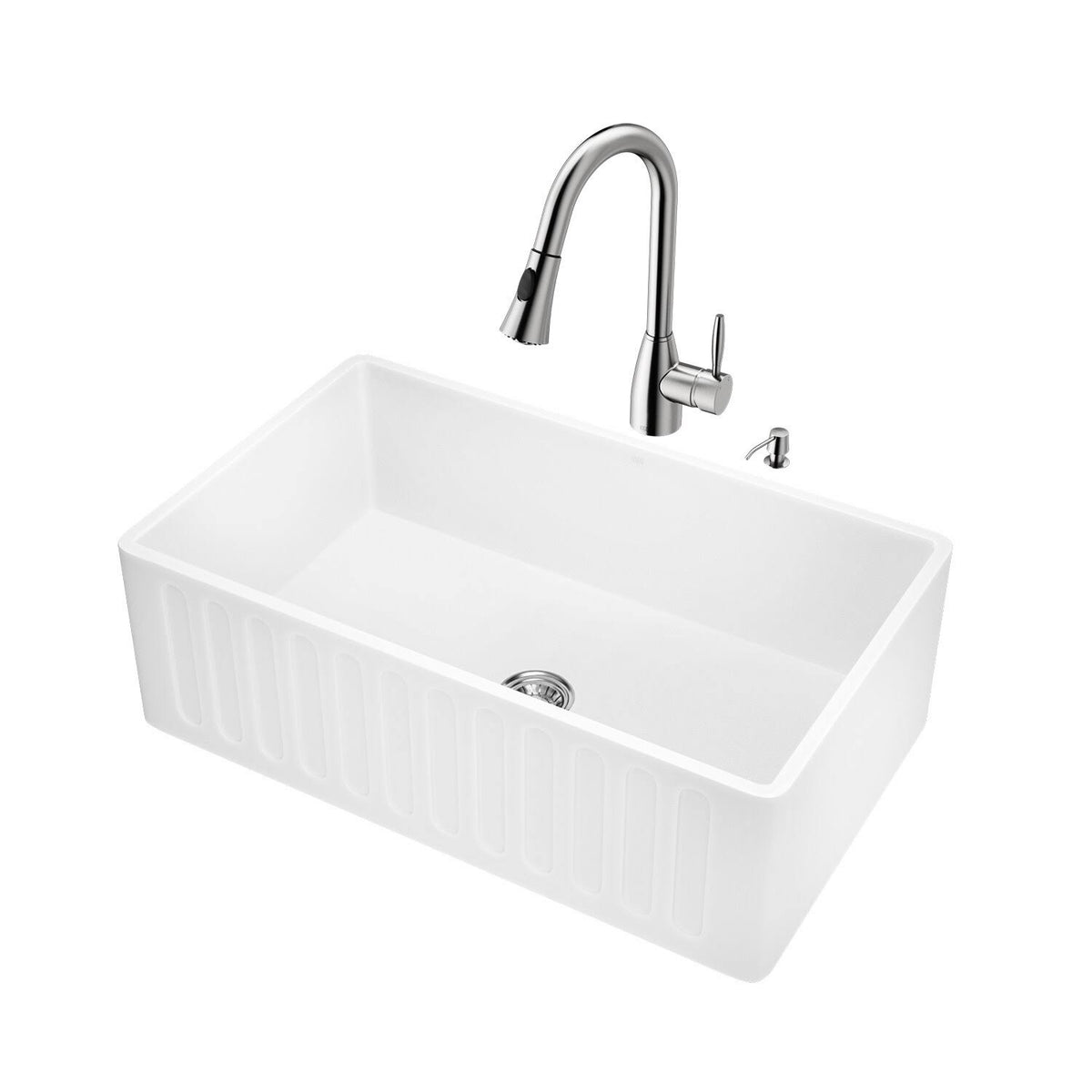30x22 Matte Stone Farmhouse Kitchen Sink and Stainless-Steel Faucet Set P4813