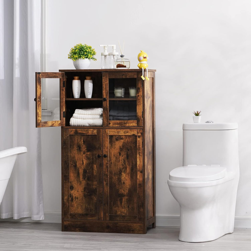 Rustic Brown Freestanding Storage Cabinet with Glass Door and Adjustable Shelf N214