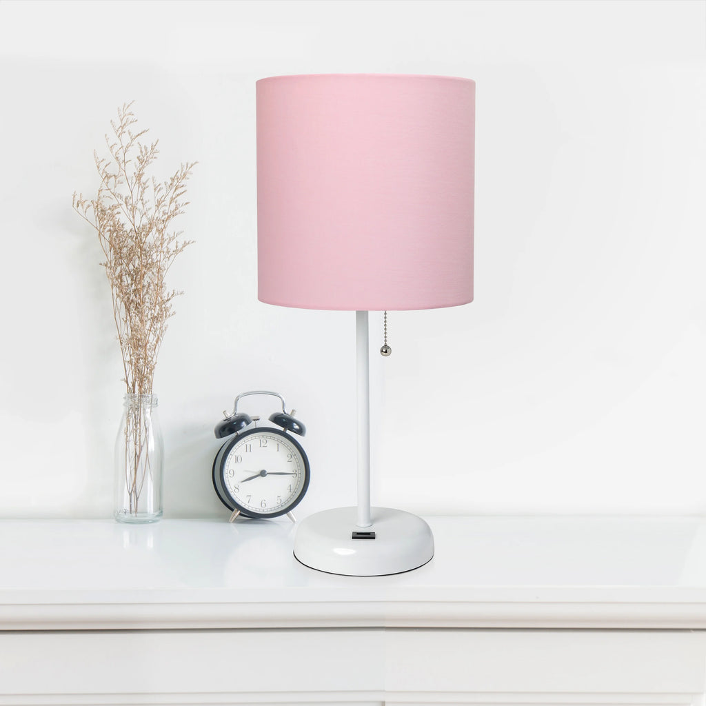 White Stick Lamp with Fabric Shade D54004