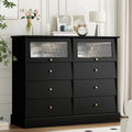 Black 8 Drawer Glass Door Wood Dresser U193929