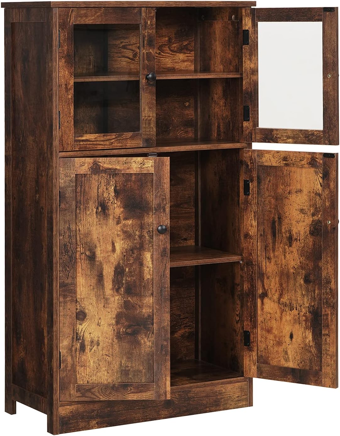 Rustic Brown Freestanding Storage Cabinet with Glass Door and Adjustable Shelf N214