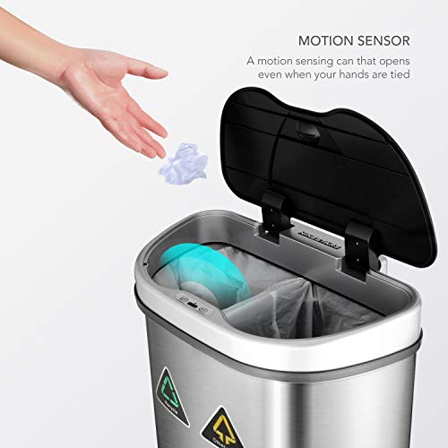 Automatic Touchless Motion Sensor Semi-Round Trash Can/Recycler, 18.5 Gal. 70 L., Stainless Steel U96636