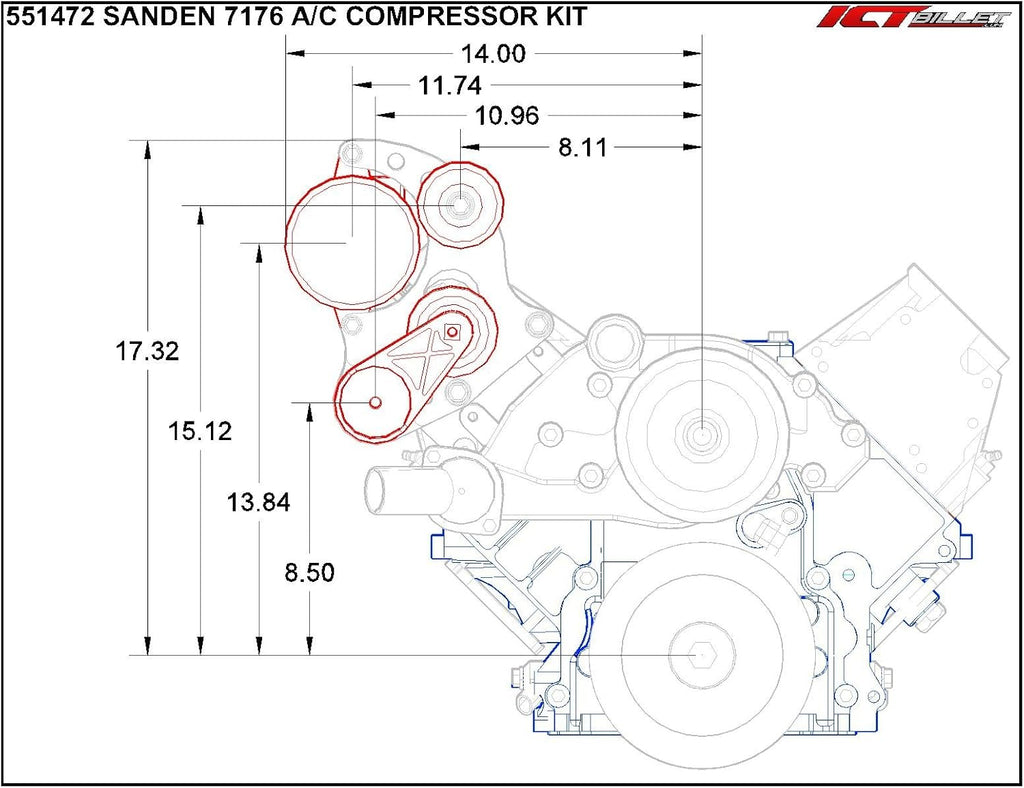 Mini A/C Compressor Bracket Kit for Sanden 7176 LS1 LS3 LSX P51740