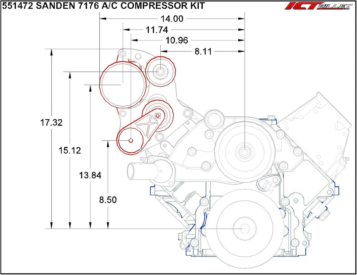 Mini A/C Compressor Bracket Kit for Sanden 7176 LS1 LS3 LSX P51740