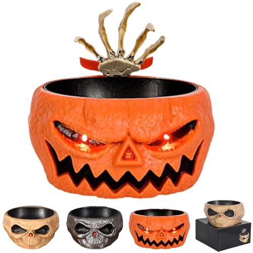 Light up Halloween Candy Skull Bowl with Movable Skeleton Hand B27630