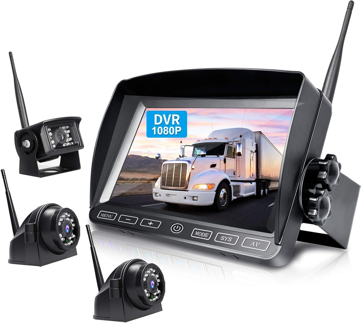 Wireless 3 Backup Camera System with 7 Inch DVR Touch Monitor, HD 1080P Digital Signal Wireless Rear View Camera Kit for RV Truck Trailer Camper P31379