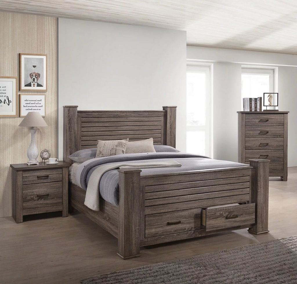 3pc Bedroom Furniture Set Natural Finish Eastern King Size Bed 2x Nightstands X144243
