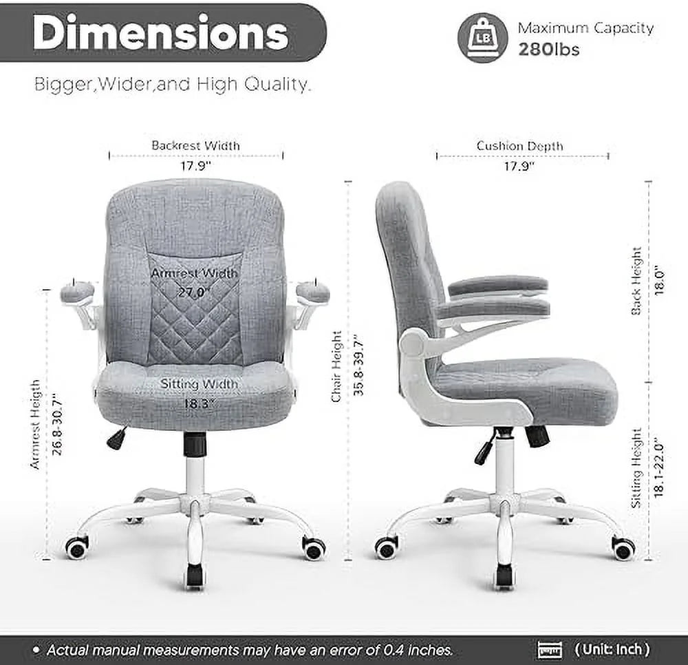 Grey Linen Office Chair with Wheels H951