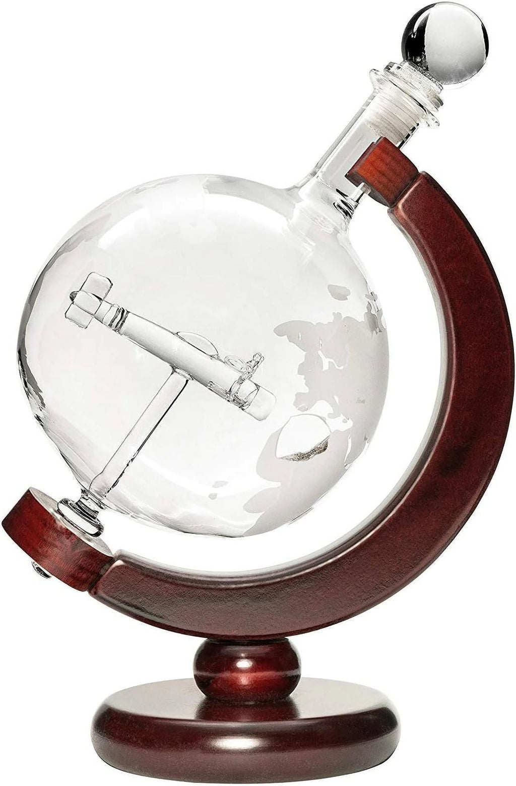 50 Oz Handmade Etched Globe Decanter Set with Wooden Stand and 2 Glasses A58372
