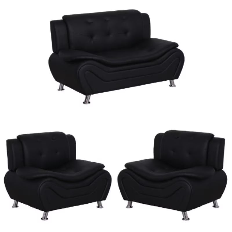 3-Piece Faux Leather Loveseat and 2 Club Chairs in Black U33107