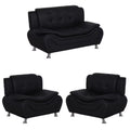 3-Piece Faux Leather Loveseat and 2 Club Chairs in Black U33107