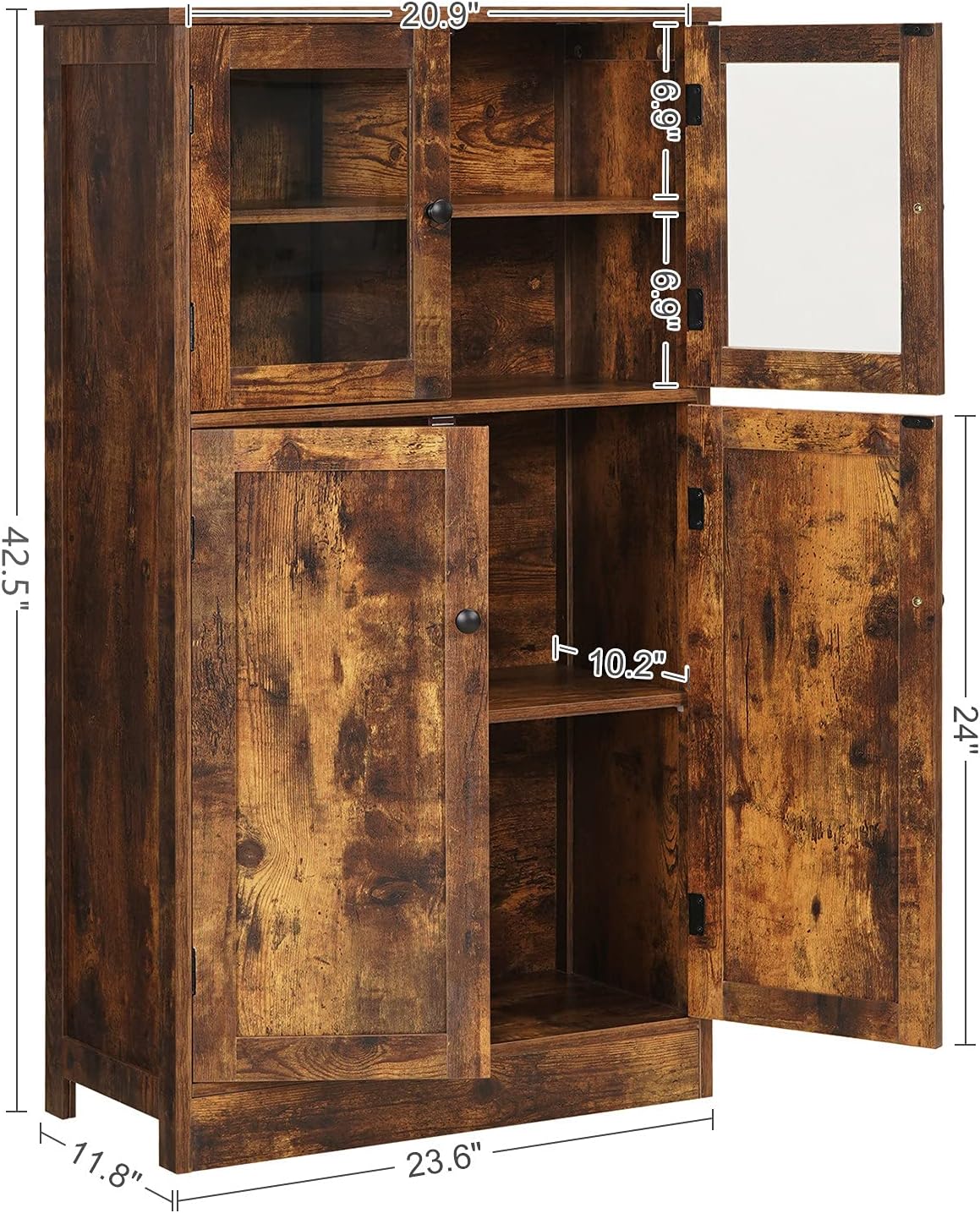 Rustic Brown Freestanding Storage Cabinet with Glass Door and Adjustable Shelf N214