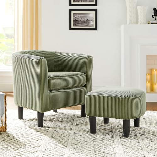 Green Corduroy Accent Chair with Ottoman O7323