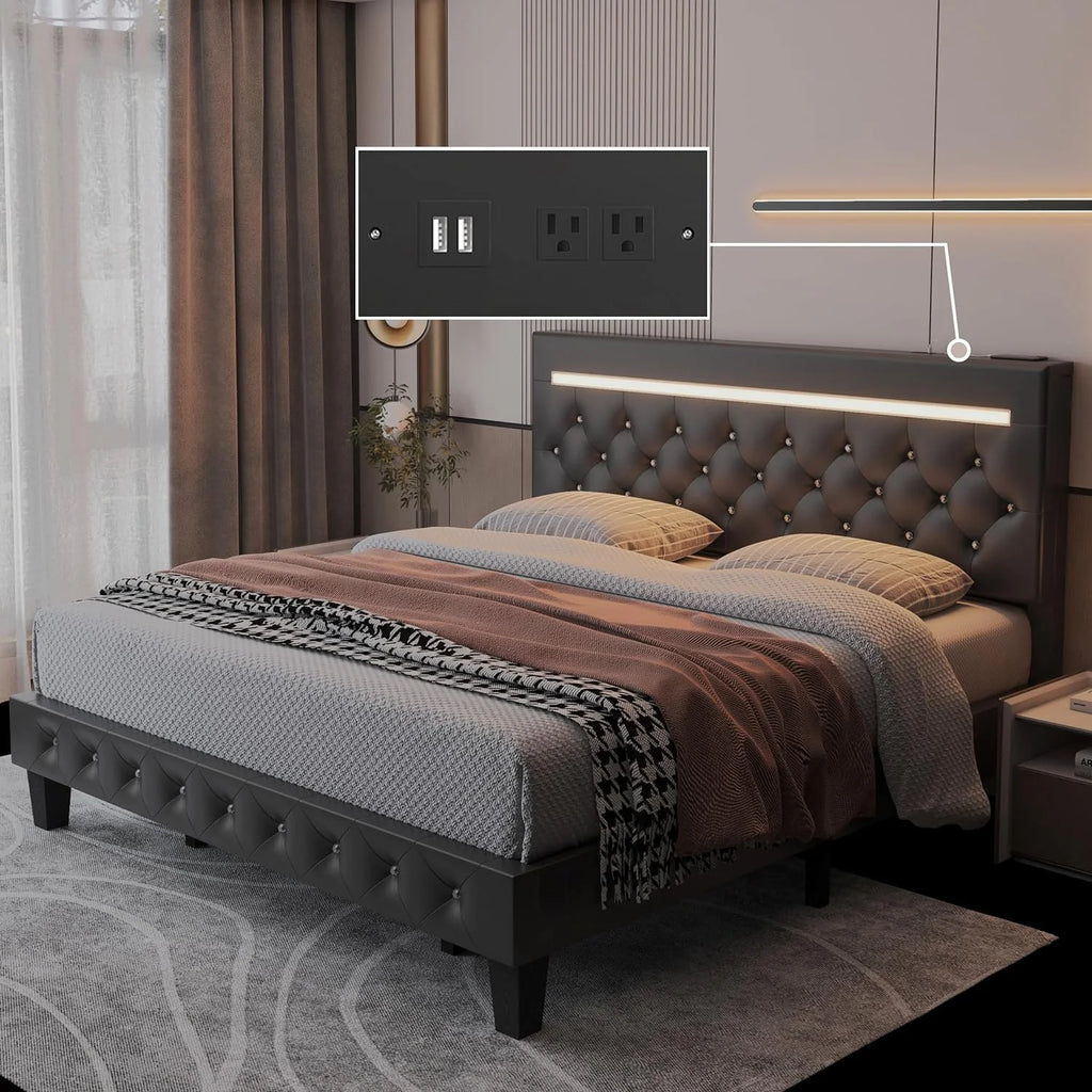 Queen Size Upholstered Platform Bed Frame with Headboard M42206