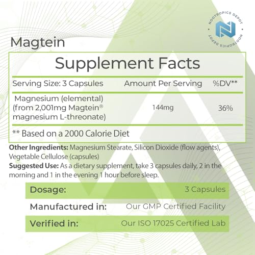 Magtein Magnesium L-Threonate Capsules 90 Count Mineral Supplement R74490