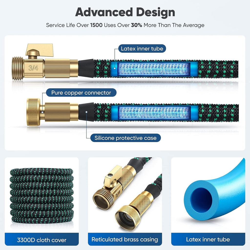 Expandable Garden Hose 100ft Heavy Duty Flexible Water Hose with 10 Function Sprayer Nozzle, 3/4 inch Solid Brass Fittings A4881