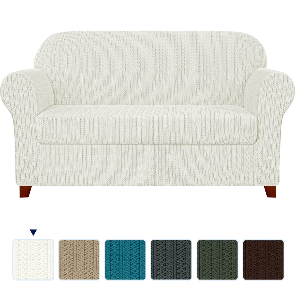 White Striped Polyester 2-Piece Slipcovers O424