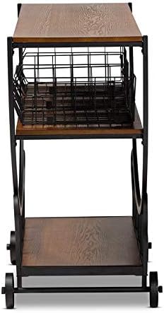 Brown Finished Wood and Black Finished Metal Console Cart C8157