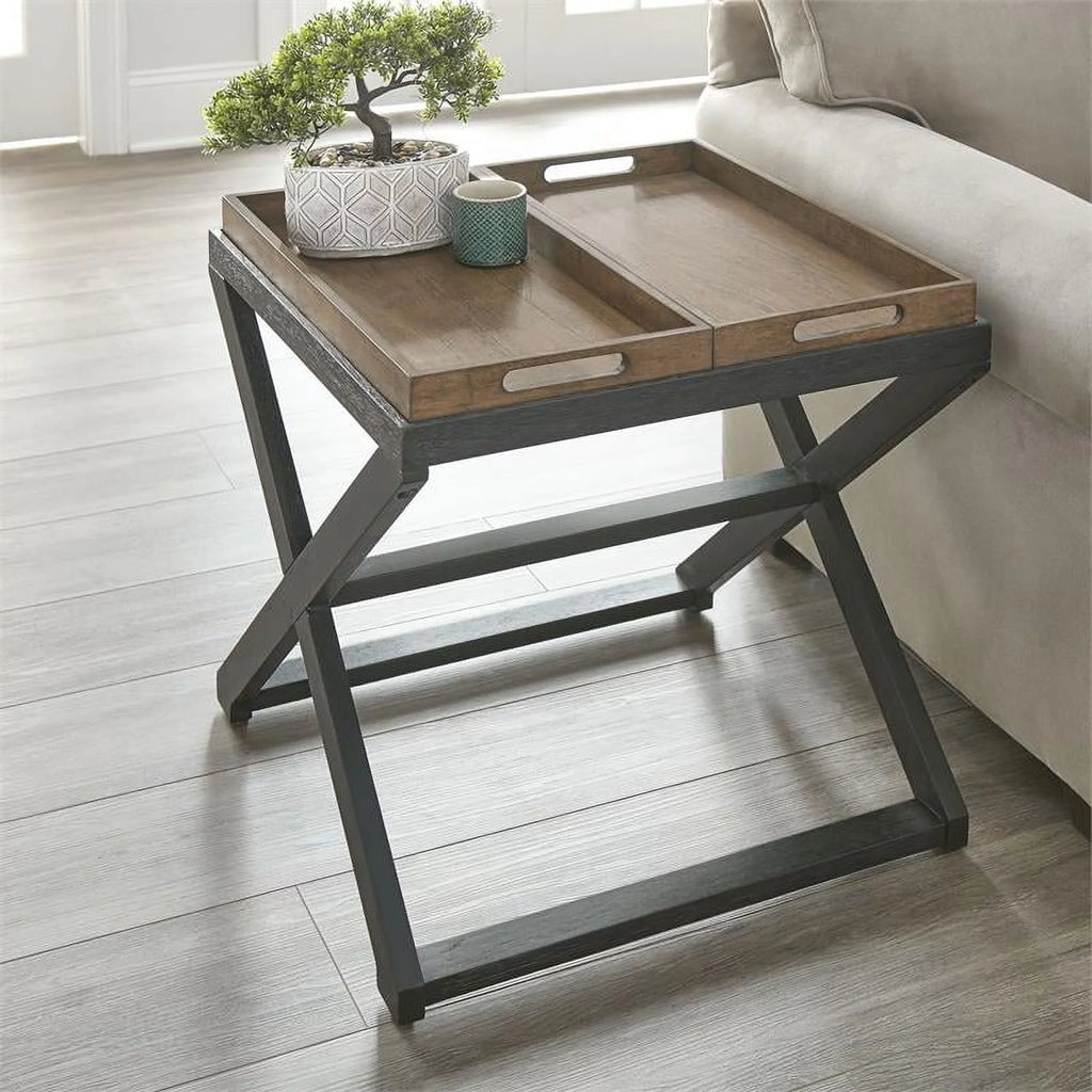 Walnut and Ebony Solid Wood End Table Q702271