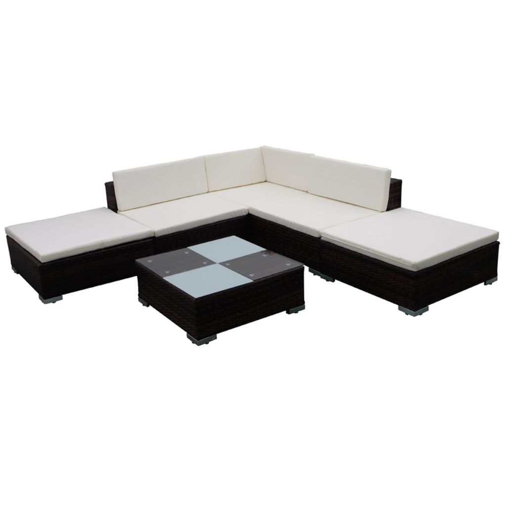 6 Pieces Poly Rattan Garden Lounge Set with 3 Sofas 2 Ottomans 1 Tea Table V2341