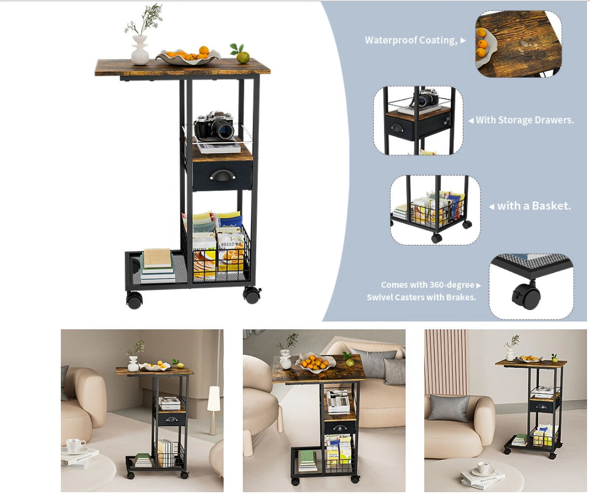 C-Shape Metal End Table with Drawer G914643