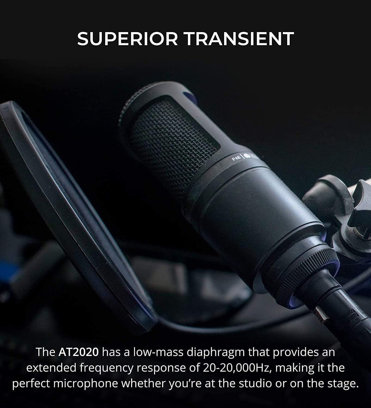 Cardioid Condenser Microphone Bundle with 12 Acoustic Foam Isolation Panel Wedges, 10' XLR Cable, Boom Arm, Pop Filter, and Headphones S572