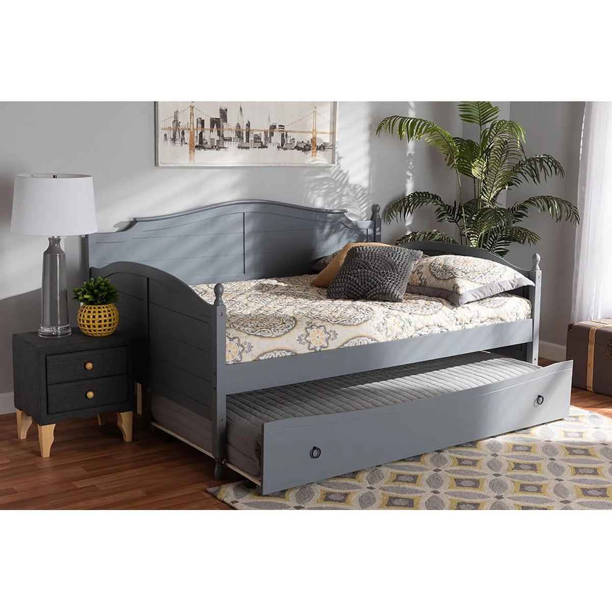 Grey Wood Full Size Daybed with Trundle Bed W647