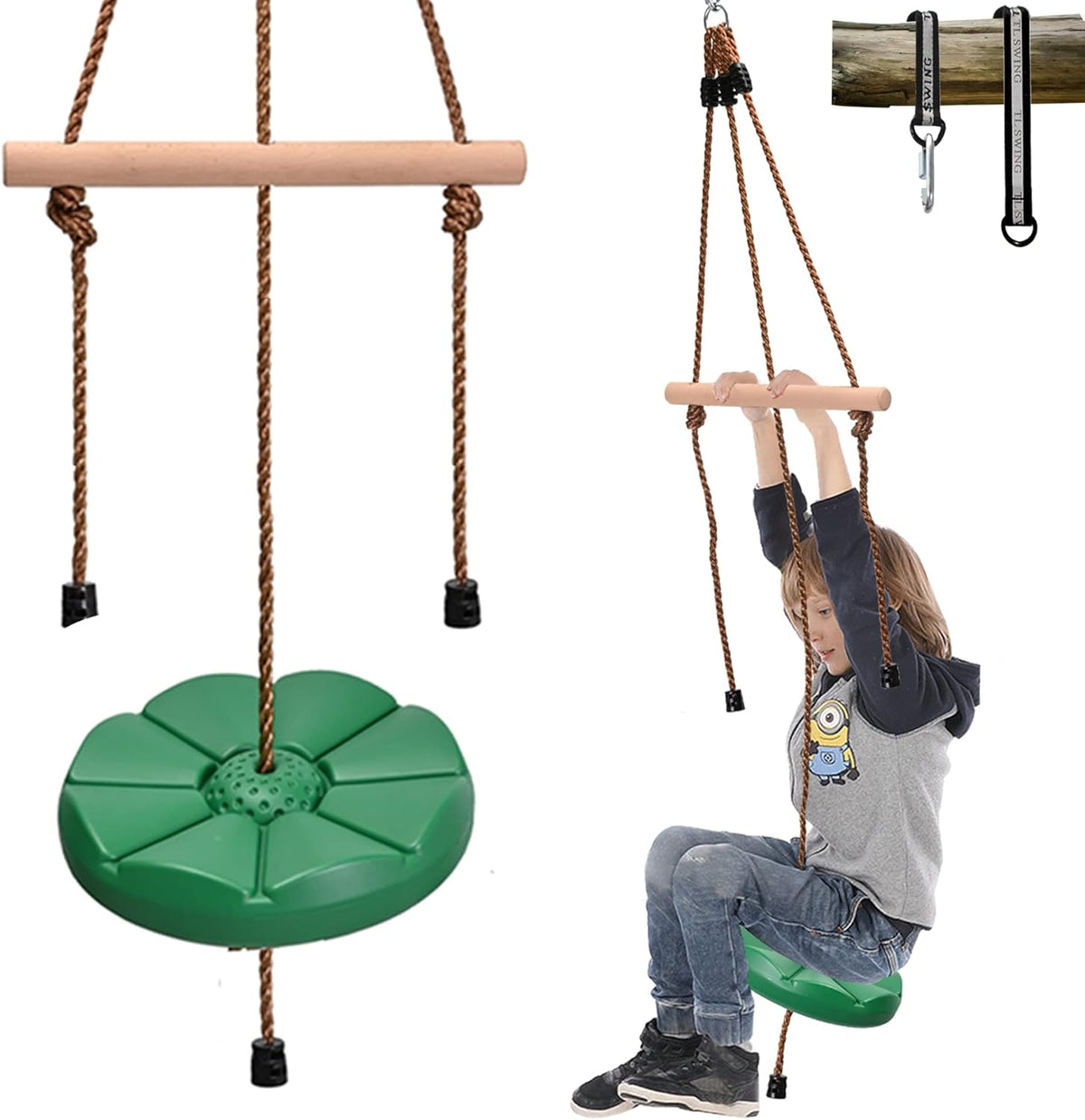 Green Disc Swing Seat with Adjustable Rope and Carabiner E60865