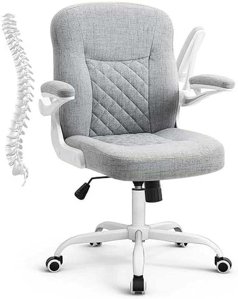 Grey Linen Office Chair with Wheels H951