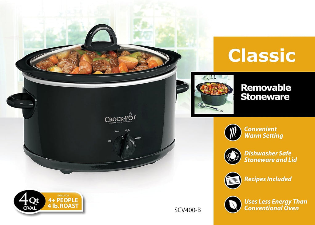 Black 4-Quart Manual Slow Cooker V508