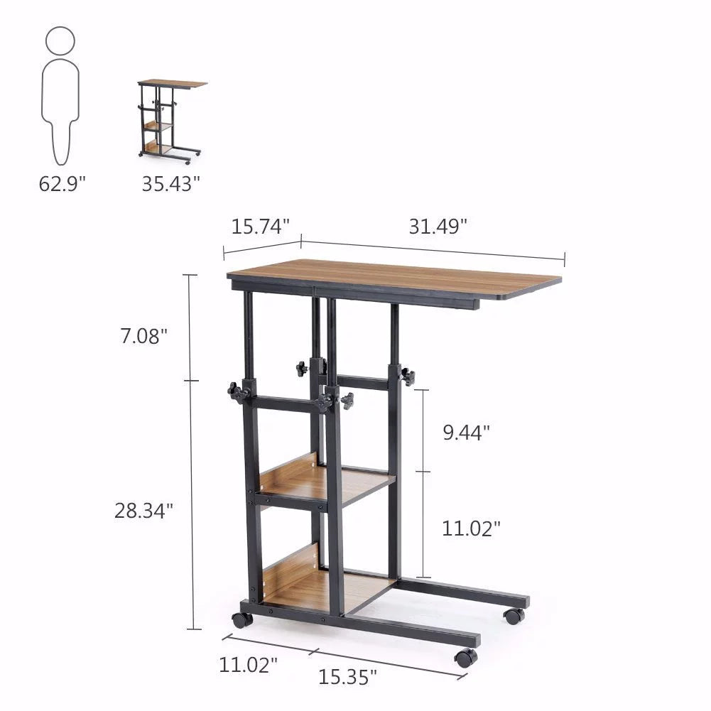 Mobile Couch Table with Storage Shelves and Wheels S64488