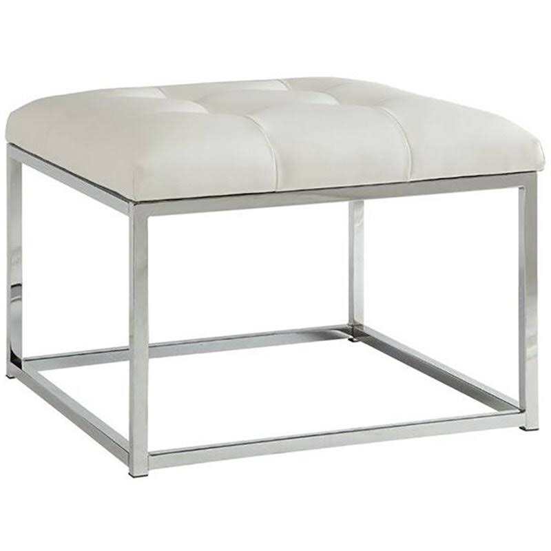 White Faux Leather Tufted Square Ottoman Z679481