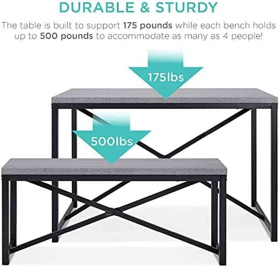 3-Piece Bench Style Dining Set 4-Person Brown/Black E21734