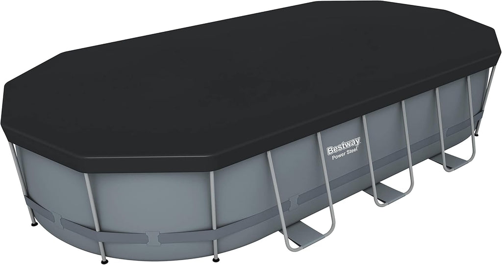 18' x 9' x 48 Outdoor Oval Frame Above Ground Swimming Pool Set with 1500 GPH Cartridge Filter Pump, Cover, & Ladder Y47465
