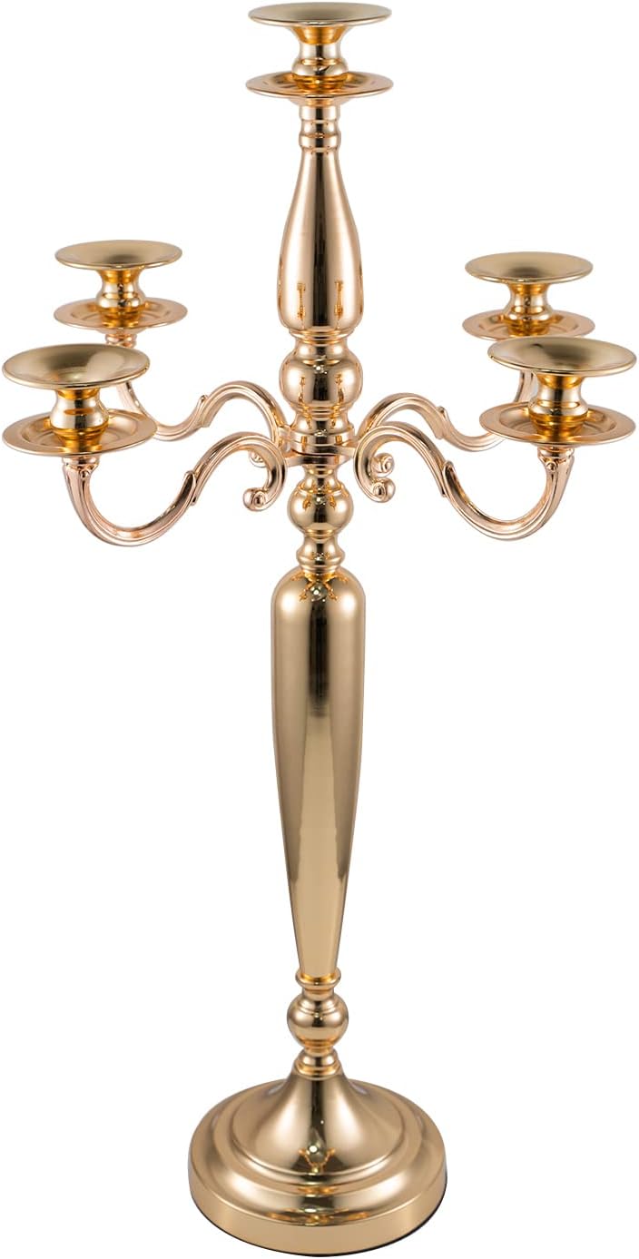 5 Arms Gold Taper Candle Holder, 28.54 Inch Tall, Pack of 2 U366310
