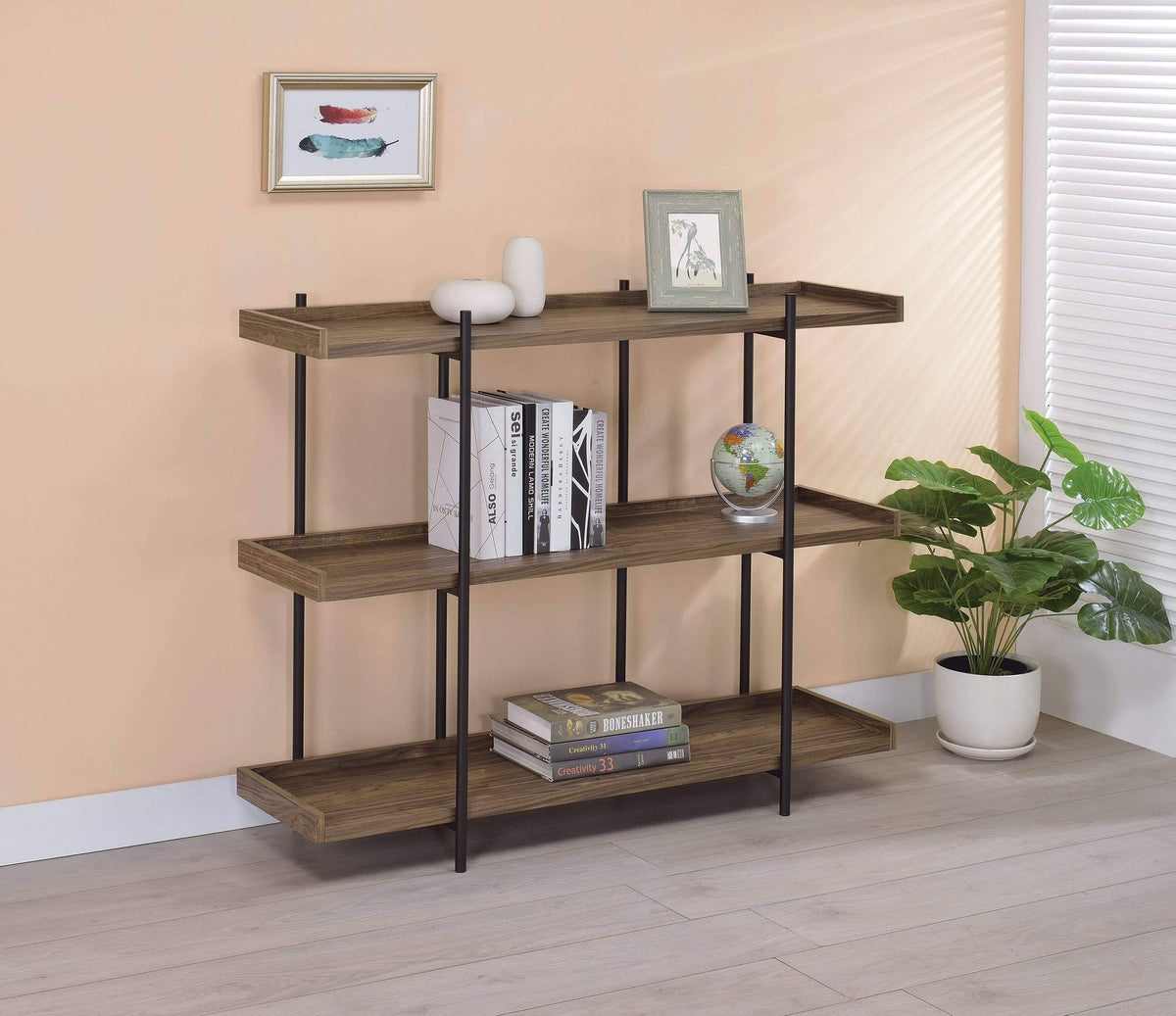Aged Walnut 3-Shelf Bookcase A62539