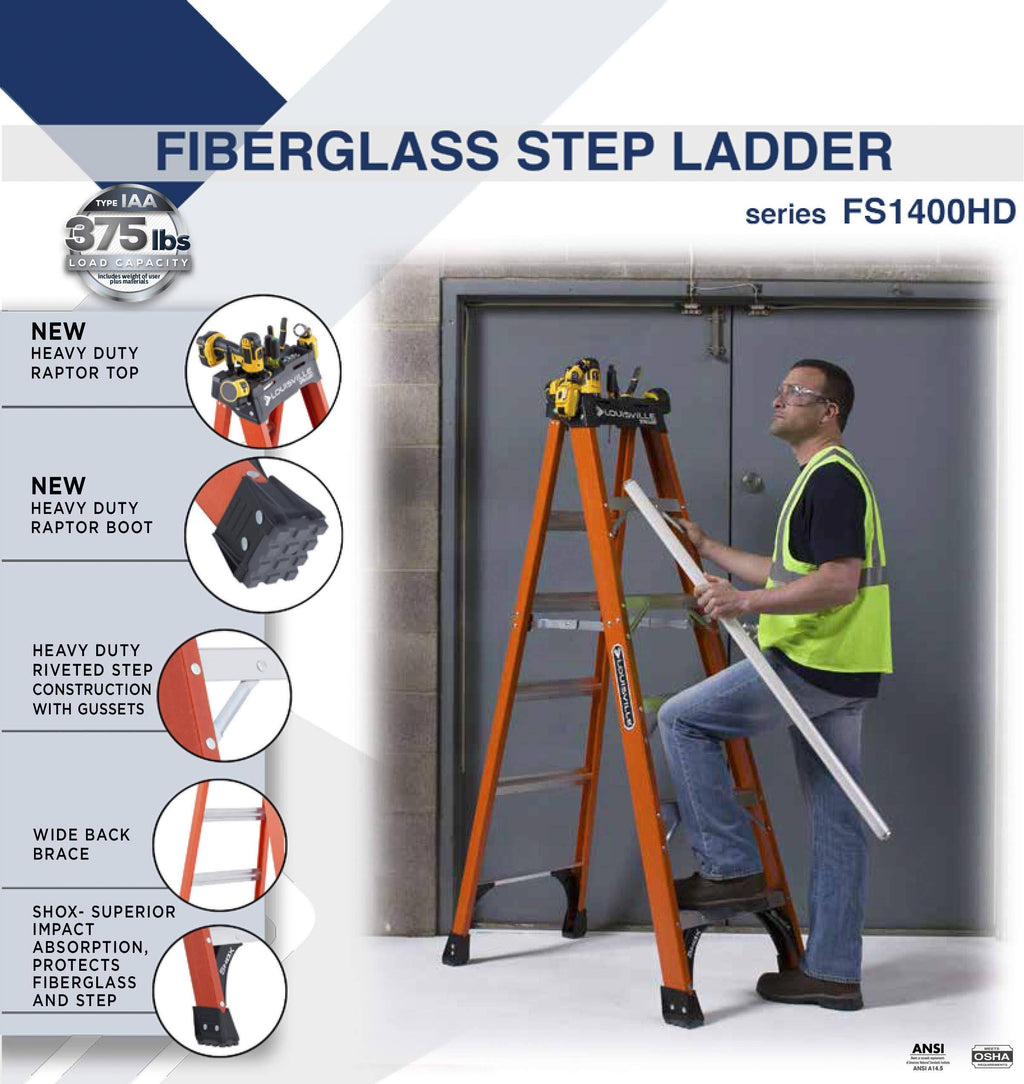 6foot Fiberglass Step Ladder, 375pound Capacity C806746